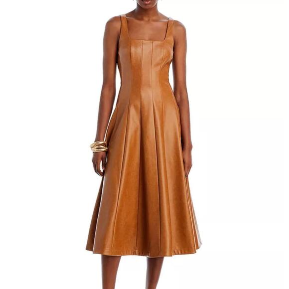Avec Les Filles Dresses & Skirts - Avec Les Filles Faux Leather Seamed Swing Dress - Brown - Size M